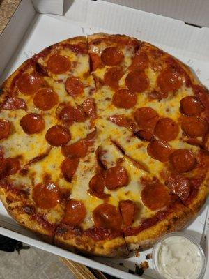 Large pizza. Double cheese double pepperoni.