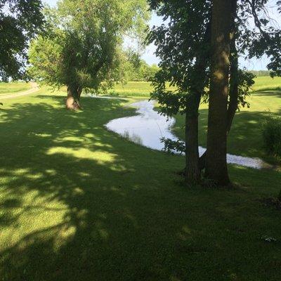 We moved About 3,000 yards of material re shaped the ditch graded it ad seeded it .