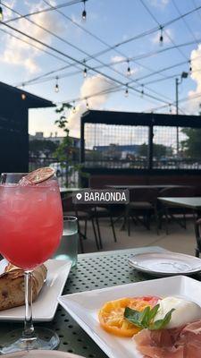 Outside patio. Capri drink. Burrata and bread service