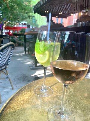 Cucumber basil and glass of rose