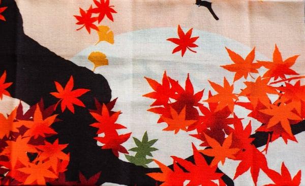 One of the two beautiful head bands fabrics. Underneath the autumn leaves