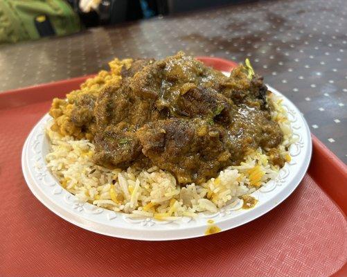 Goat Curry, lentil & rice