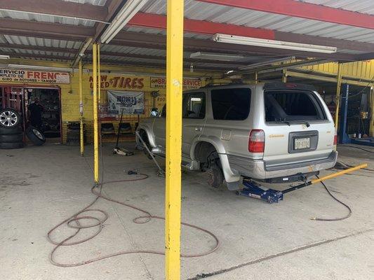 Swapped 4 old tires for 4 new ones in under 10 minutes! They don't mess around here.