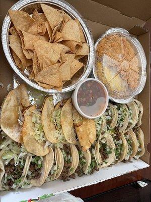 Taco box with rice and beans, chips n salsa, and 20 tacos. Price went up $5. Now $44.99 as of 4/2021