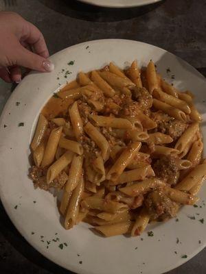 Penne alla vodka with meatballs