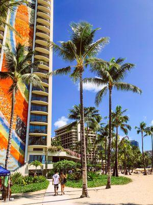 Stroll past the world famous mosaic on the Rainbow Tower at Hilton Hawaiian Village, it's made of over 31,000 individual tiles!