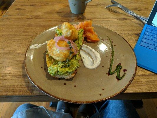 Avacado toast with egg and smoke salmon