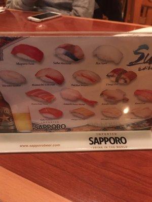 Sushi menu at table