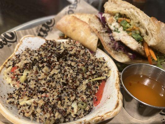 Grilled Mahi Mahi Sandwich, with optional side of quinoa (nice break from fries!)