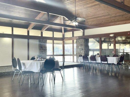 Banquet tables in place now, but our waitress said they just received new tables and chairs for the restaurant