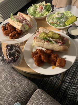 Boneless Wings Garden Salad Chocolate Fudge Cake Genoa Salami Sub