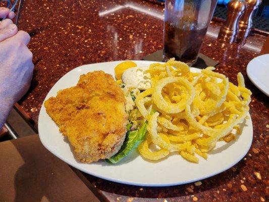 Fish and chips but with onion straws, and we'd already eaten many straws