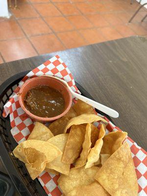 Salsa and chips served warm