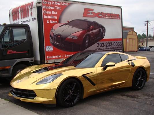 Full custom Gold Chrome Vehicle Wrap with Window Tint