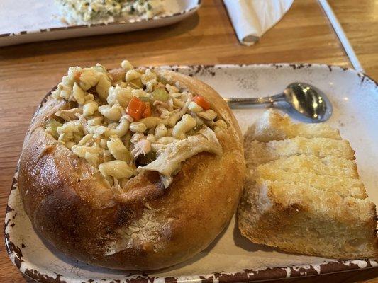 Chicken dumpling soup bowl