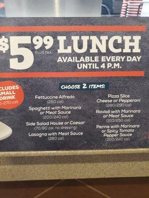 Lunch special use to be $5 plus tax now its $5.99