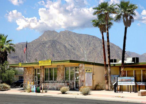 ABDNHA Desert Nature Center & Visitor Plaza with Indianhead Peak in the background