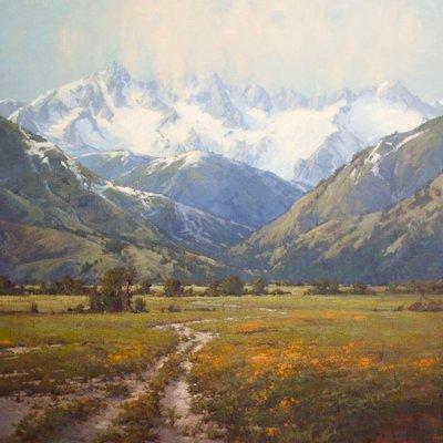 "The Poppies and the Snow" 30 x 30 oil by Cindy Baron