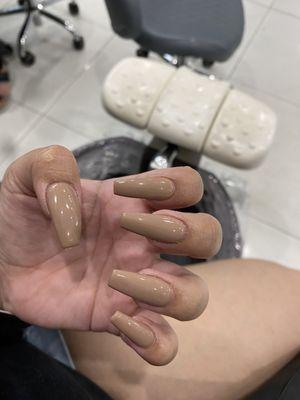 Nude 'medium' length coffin shaped gel nails