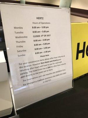 Operating hours - make sure you return car during operating hours