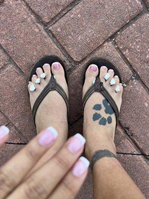 My French tip manicure does not match the French tip pedicure.