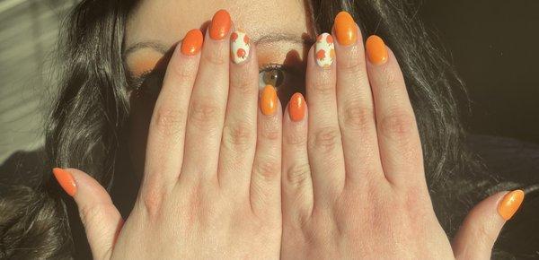 Peach themed gelx manicure