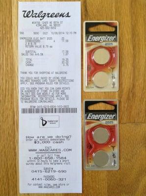 Two two-packs of CR2025 batteries for $8.79 each ($17.58 total and $19.25 after tax)