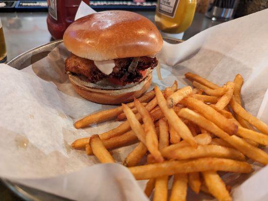 The chicken sandwich with crispy fries