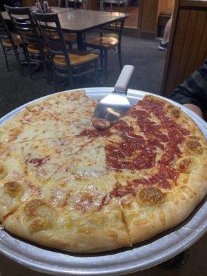 Half Extra Cheese Half regular pizza