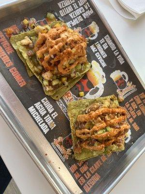 Tropical habanero tostada (left). Spicy tuna (right)