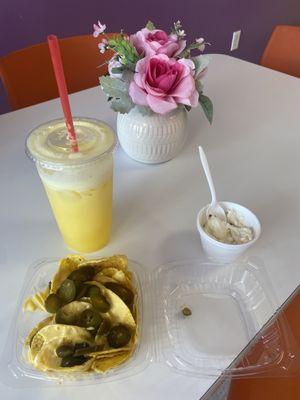 Nachos, agua frescas and ice cream