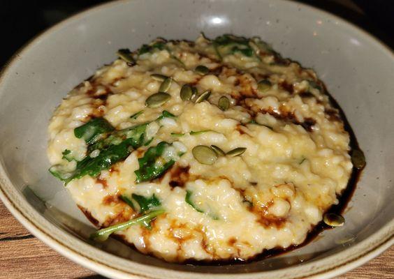 pumpkin risotto, toasted pepitas, creme fraiche, arugula