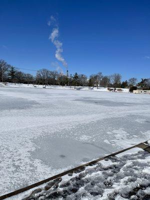 Eisenhower Park. Lake is frozen.