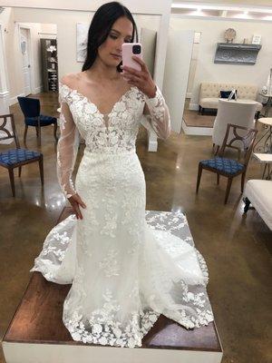 Trying on the dress in store