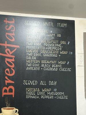 Breakfast menu