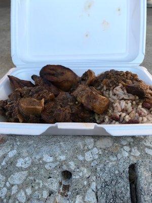 Oxtail Meal with Rice & Beans and Plantains.