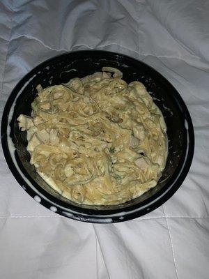 Chicken Alfredo with school lunch chicken. My daughter picked out the broccoli.