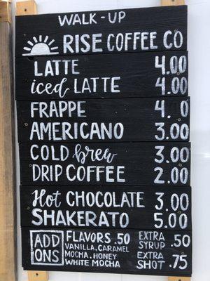 Coffee menu