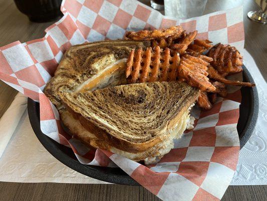 Rachel sandwich with sweet potato fries.