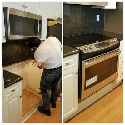 Custom cut for this beautiful drop in stove oven. #SanMateo #SanMateoApplianceInstallation #BestBayAreaApplianceInstallation