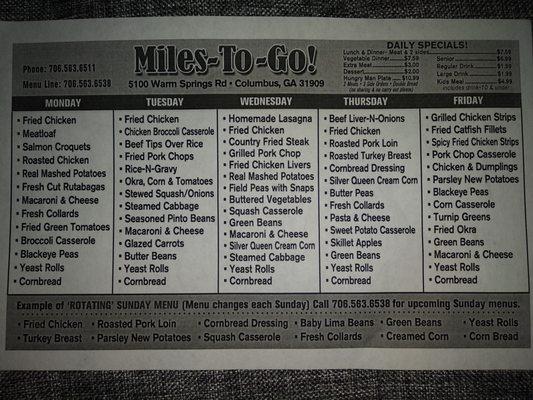 Menu for all locations.