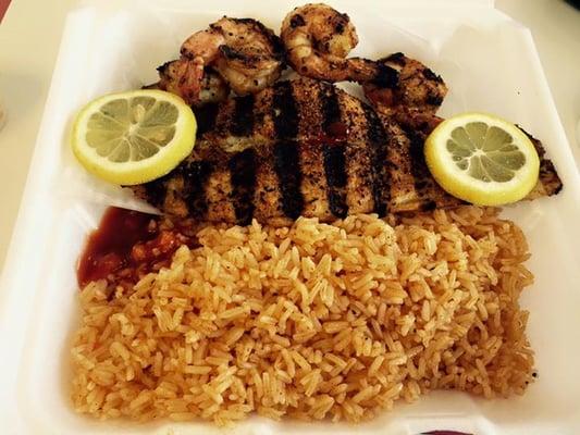 Grilled Fish & Shrimp with Cajun Fried Rice