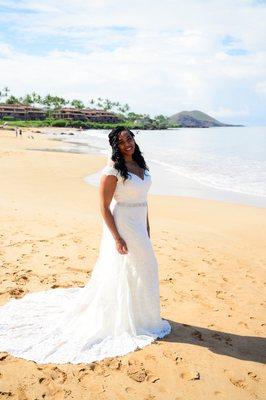 Wedding dress with altered sleeves