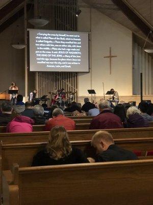 Sunday worship gatherings:
 
 We share and celebrate the gospel through prayer, Biblical sermons, worship music, communion, & more.