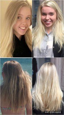 This beautiful young lady wanted to be blonder!  Before and after highlights and cut