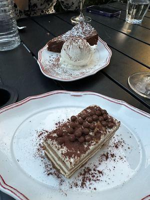 Tiramisu and flourless chocolate cake