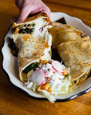 Our new Machete Quesadilla: a vegetarian quesadilla filled with mushrooms and poblano pepper!