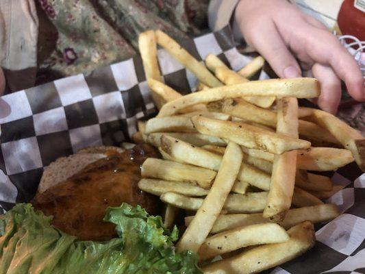 Buffalo Chicken Sandwich with fries