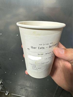 Large size of coffee means small cup and only 60% of fill