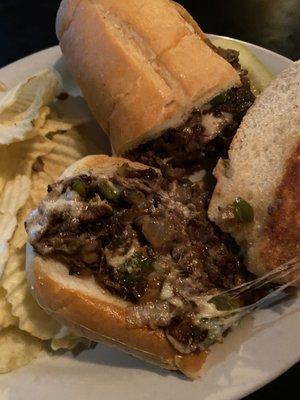 Barely any cheese in the Philly Cheese Steak Sandwich